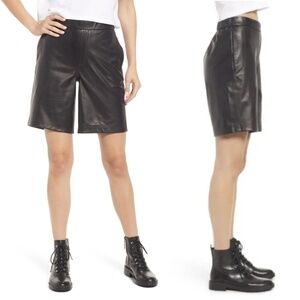 NWT All Saints Black 100% Sheepskin Leather Jen Jogger Shorts Sz. 00